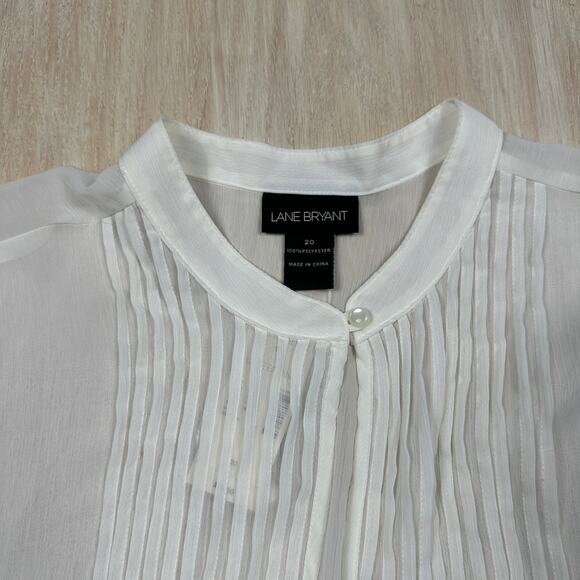 NWT Lane Bryant White Sheer Pintuck Long Sleeve Lightweight Workwear Blouse 20 - Picture 5 of 12